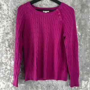 St Johns Bay Size M Cable Knit Sweater Purple Round Neck Long Sleeve